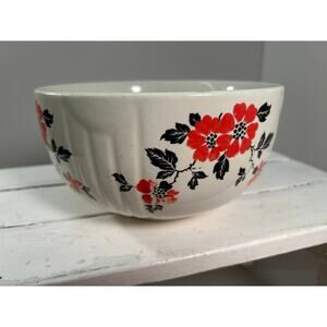 Hall’s 2 Qt Stoneware Bowl - Vintage Red & Black Poppy Design - 1940s Art Deco